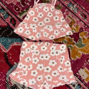 Rabbit + Bear Organic Pink and White Floral Tank Top and Shorts Set